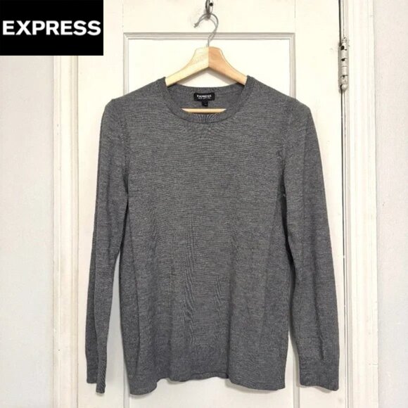 Express Men's Merino Blend Gray Crew Neck Sweater | Size: M - Picture 1 of 6